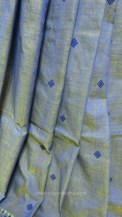 Dual-tone blue-green cotton baluchari saree, Bengal handloom cotton