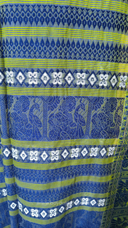 Dual-tone blue-green cotton baluchari saree, Bengal handloom cotton