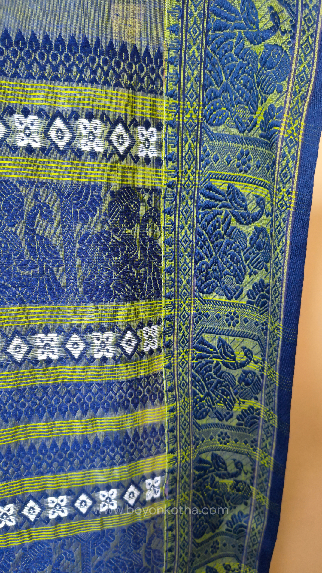 Dual-tone blue-green cotton baluchari saree, Bengal handloom cotton