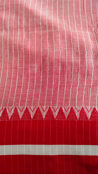 Laal Tepantar - Red and White Bengal Handloom Cotton Saree