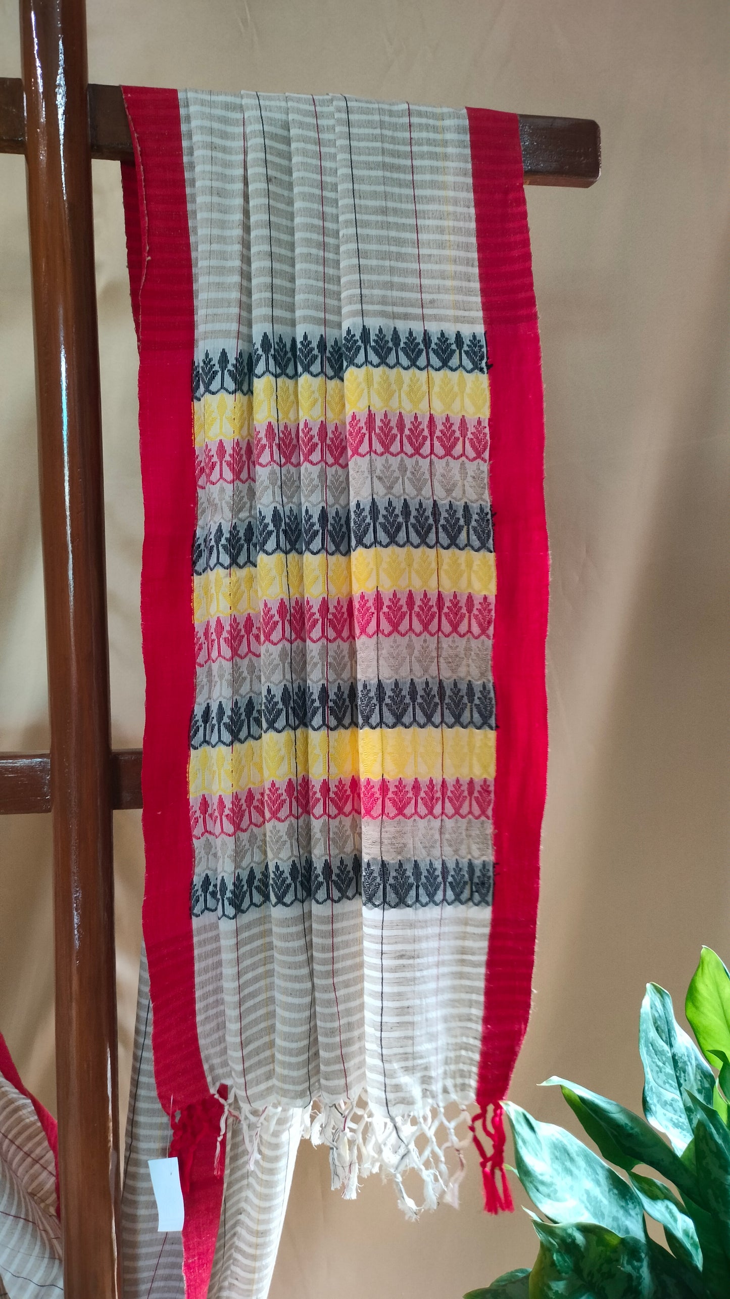 Podyorekha - Beige and Off-white Bengal Handloom Cotton Saree with Fine Line Checks