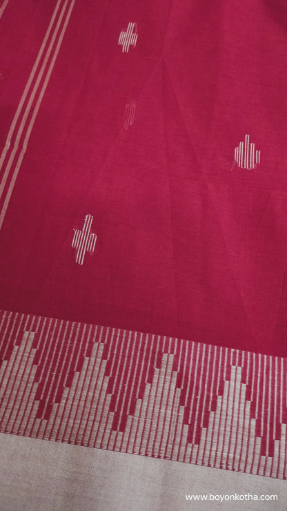 Hues of Passion - Red Jamdani-inspired Dhonekhali Handloom Cotton Saree