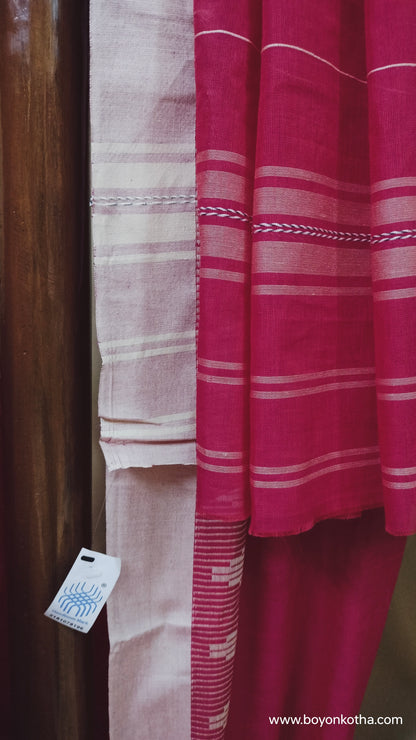 Hues of Passion - Red Jamdani-inspired Dhonekhali Handloom Cotton Saree