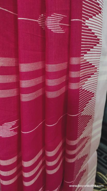 Hues of Passion - Red Jamdani-inspired Dhonekhali Handloom Cotton Saree