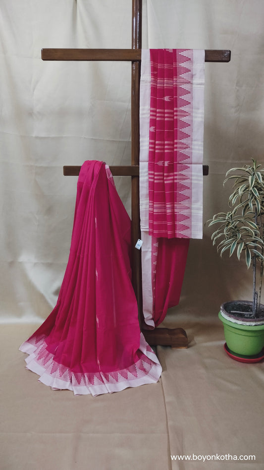 Hues of Passion - Red Jamdani-inspired Dhonekhali Handloom Cotton Saree