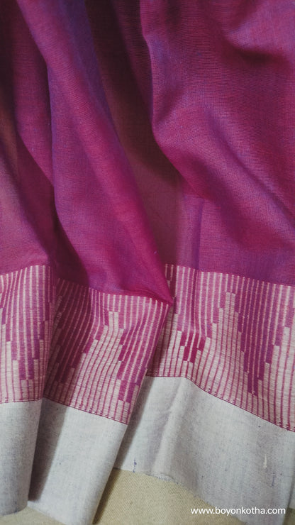 Whispers of Plum - Jamdani-inspired Dhonekhali Handloom Cotton Saree