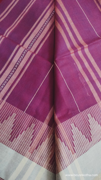 Whispers of Plum - Jamdani-inspired Dhonekhali Handloom Cotton Saree