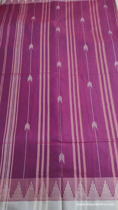 Whispers of Plum - Jamdani-inspired Dhonekhali Handloom Cotton Saree