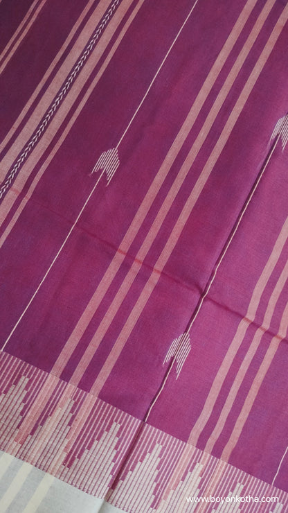 Whispers of Plum - Jamdani-inspired Dhonekhali Handloom Cotton Saree