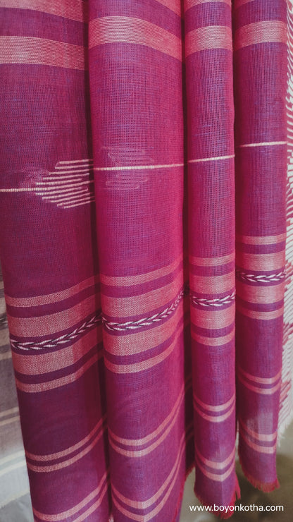 Whispers of Plum - Jamdani-inspired Dhonekhali Handloom Cotton Saree