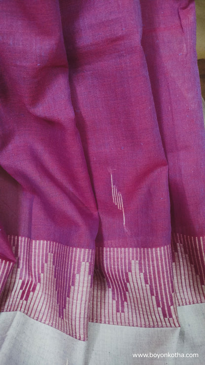 Whispers of Plum - Jamdani-inspired Dhonekhali Handloom Cotton Saree