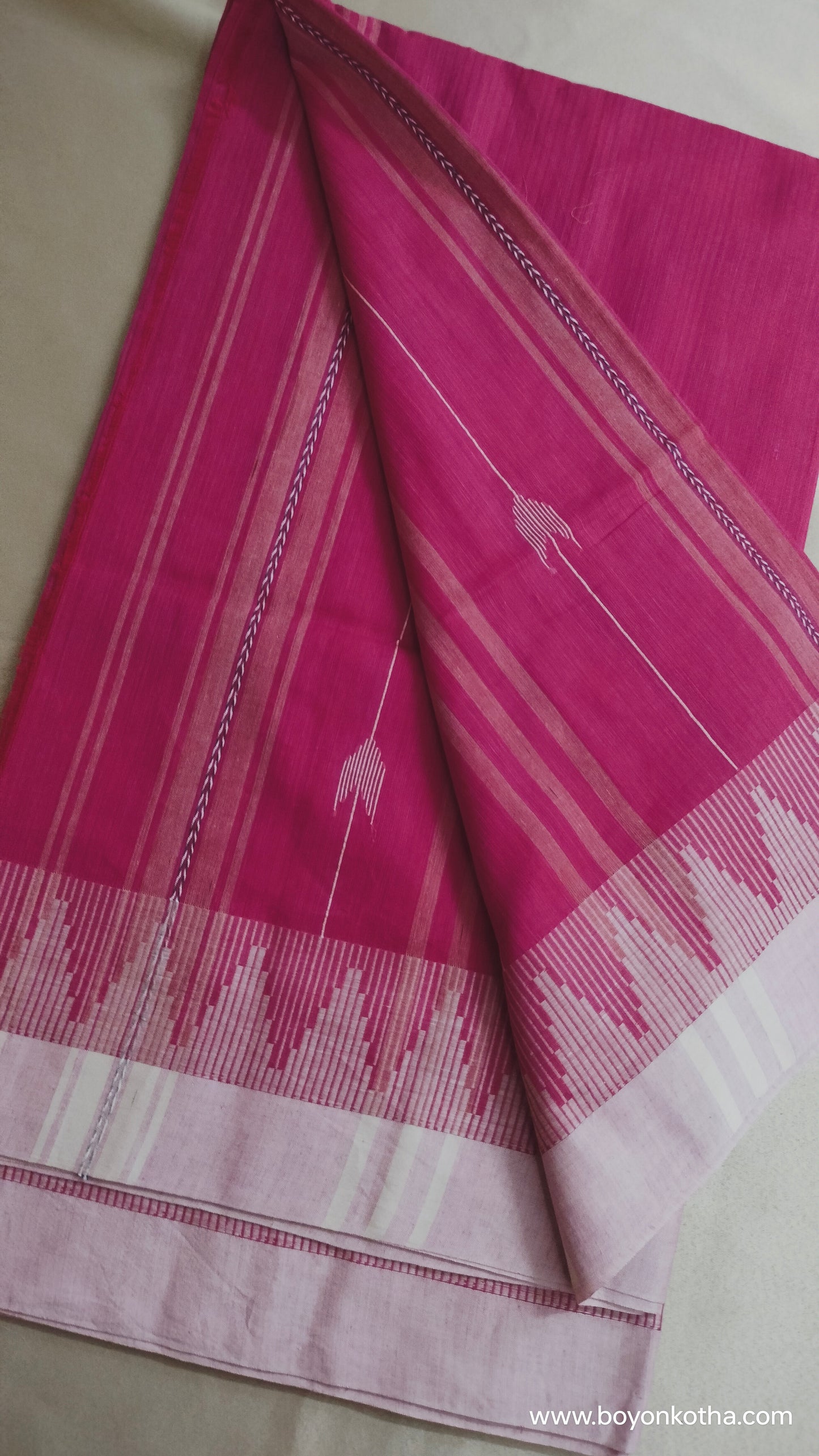 Rosé Reverie - Fuschia-pink Jamdani-inspired Dhonekhali Handloom Cotton Saree