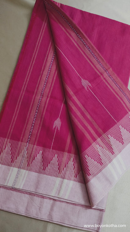Rosé Reverie - Fuschia-pink Jamdani-inspired Dhonekhali Handloom Cotton Saree