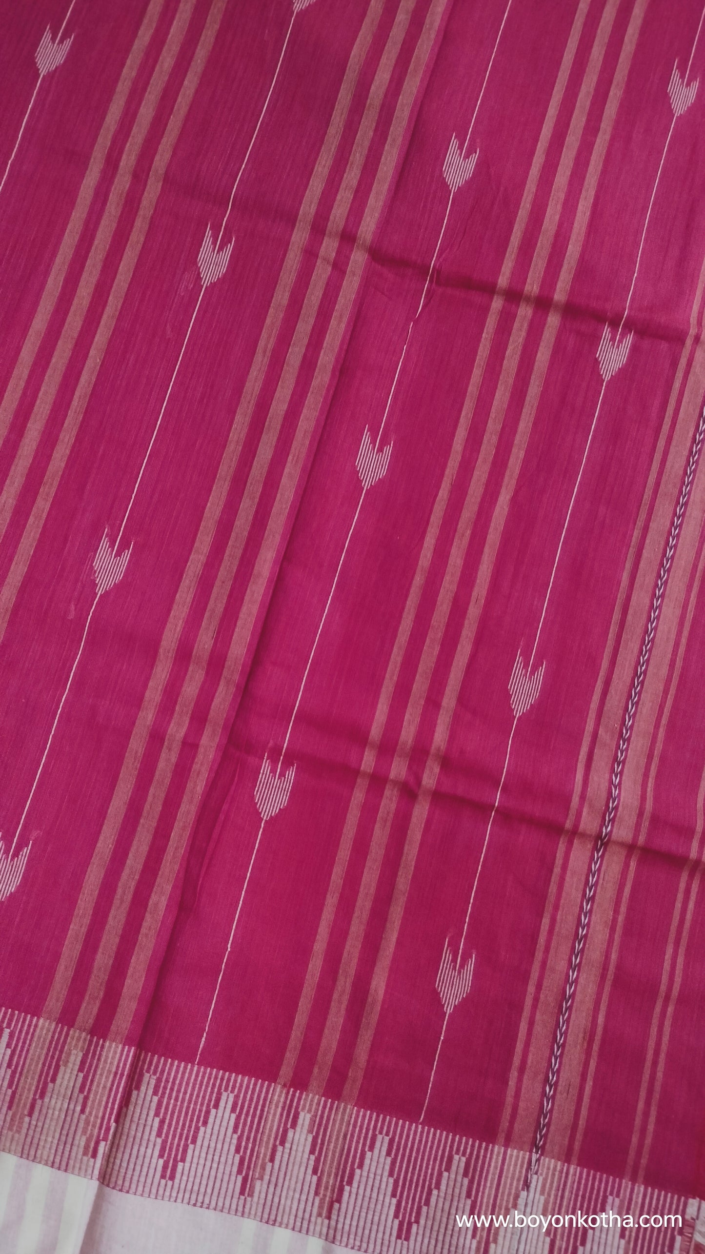 Rosé Reverie - Fuschia-pink Jamdani-inspired Dhonekhali Handloom Cotton Saree