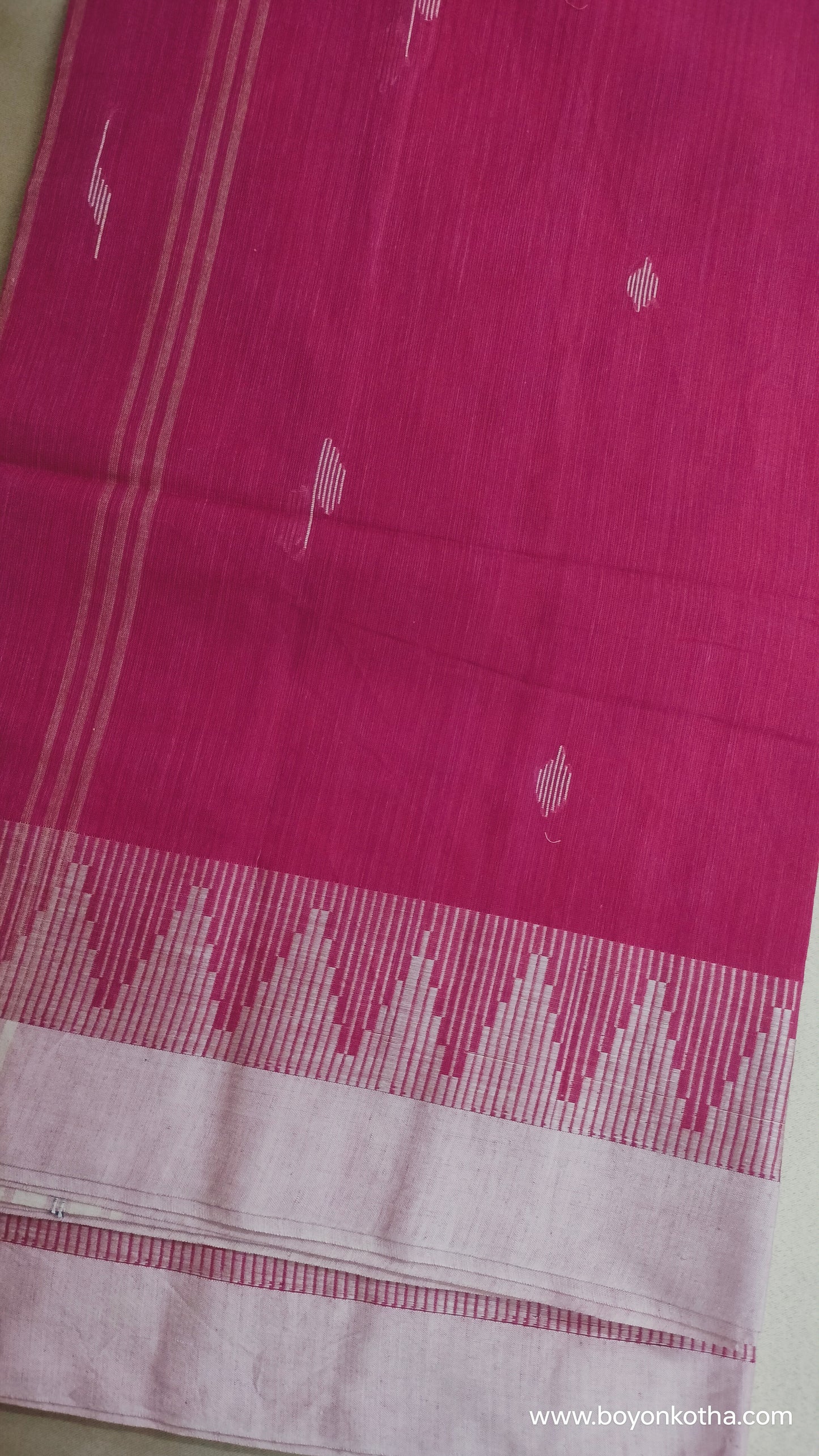 Rosé Reverie - Fuschia-pink Jamdani-inspired Dhonekhali Handloom Cotton Saree