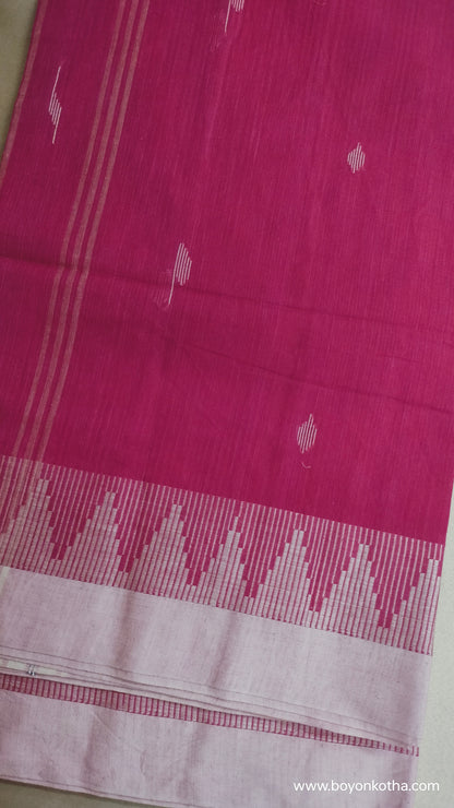 Rosé Reverie - Fuschia-pink Jamdani-inspired Dhonekhali Handloom Cotton Saree