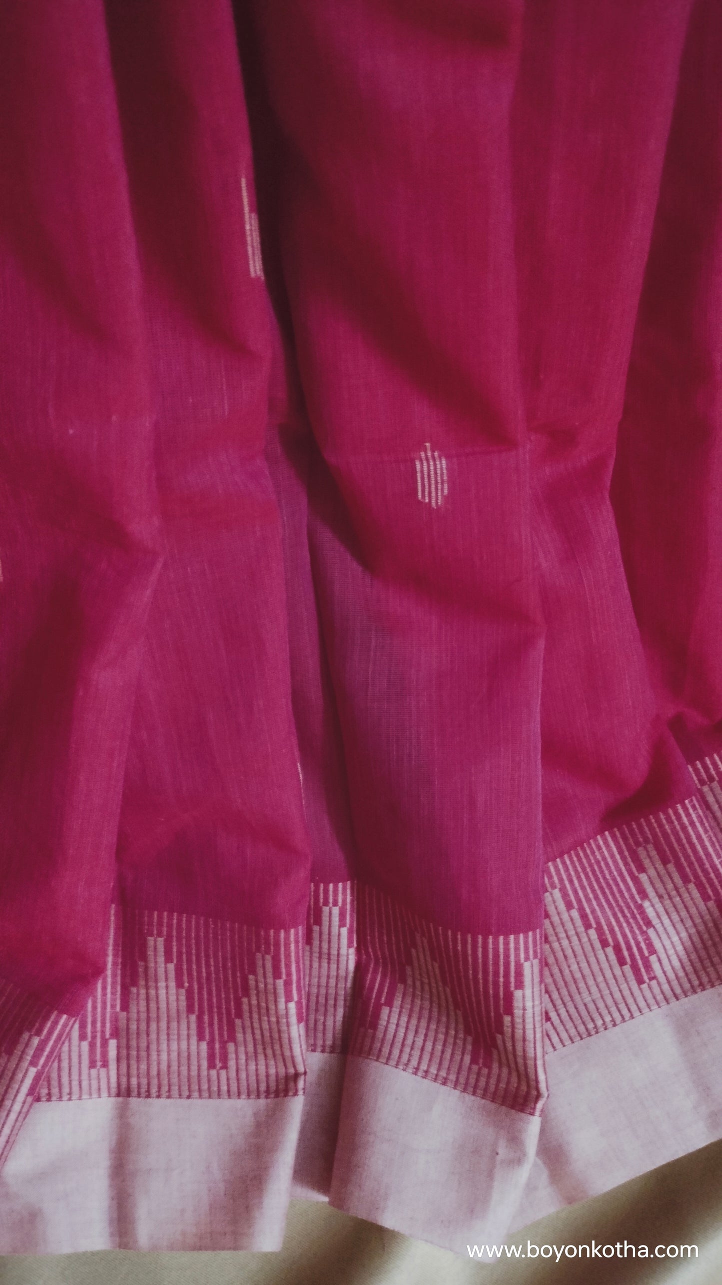 Rosé Reverie - Fuschia-pink Jamdani-inspired Dhonekhali Handloom Cotton Saree