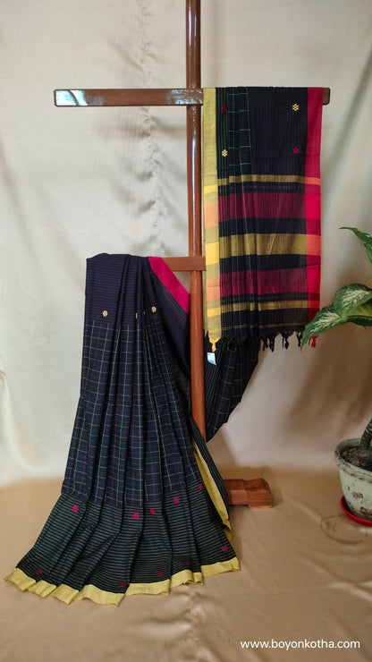 Colors of Night - Black Dhonekhali Handloom Cotton Saree