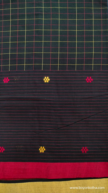 Colors of Night - Black Dhonekhali Handloom Cotton Saree