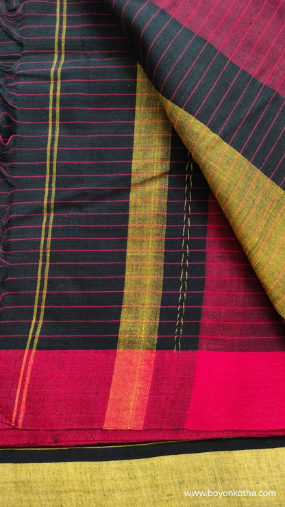 Colors of Night - Black Dhonekhali Handloom Cotton Saree