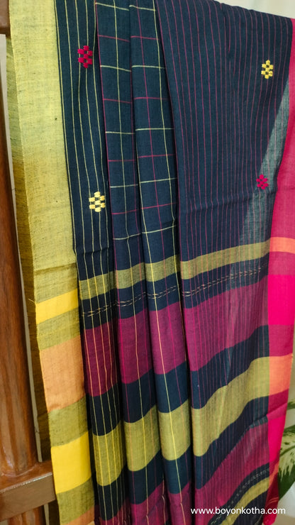 Colors of Night - Black Dhonekhali Handloom Cotton Saree