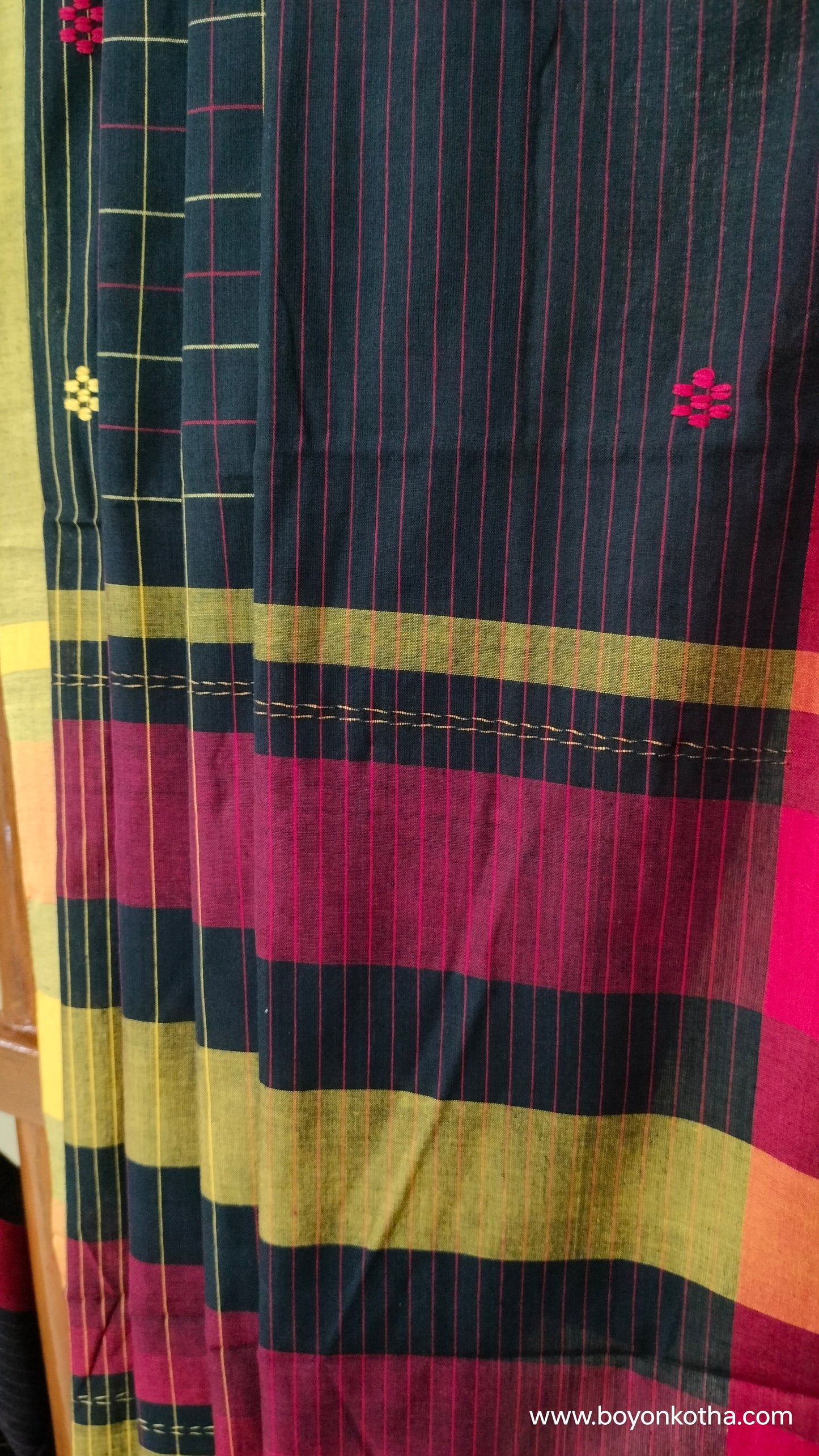 Colors of Night - Black Dhonekhali Handloom Cotton Saree