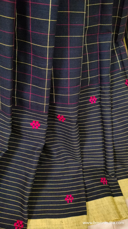 Colors of Night - Black Dhonekhali Handloom Cotton Saree