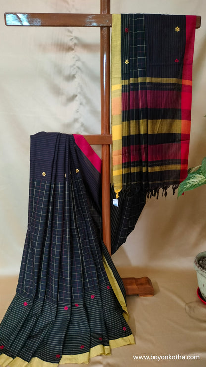 Colors of Night - Black Dhonekhali Handloom Cotton Saree