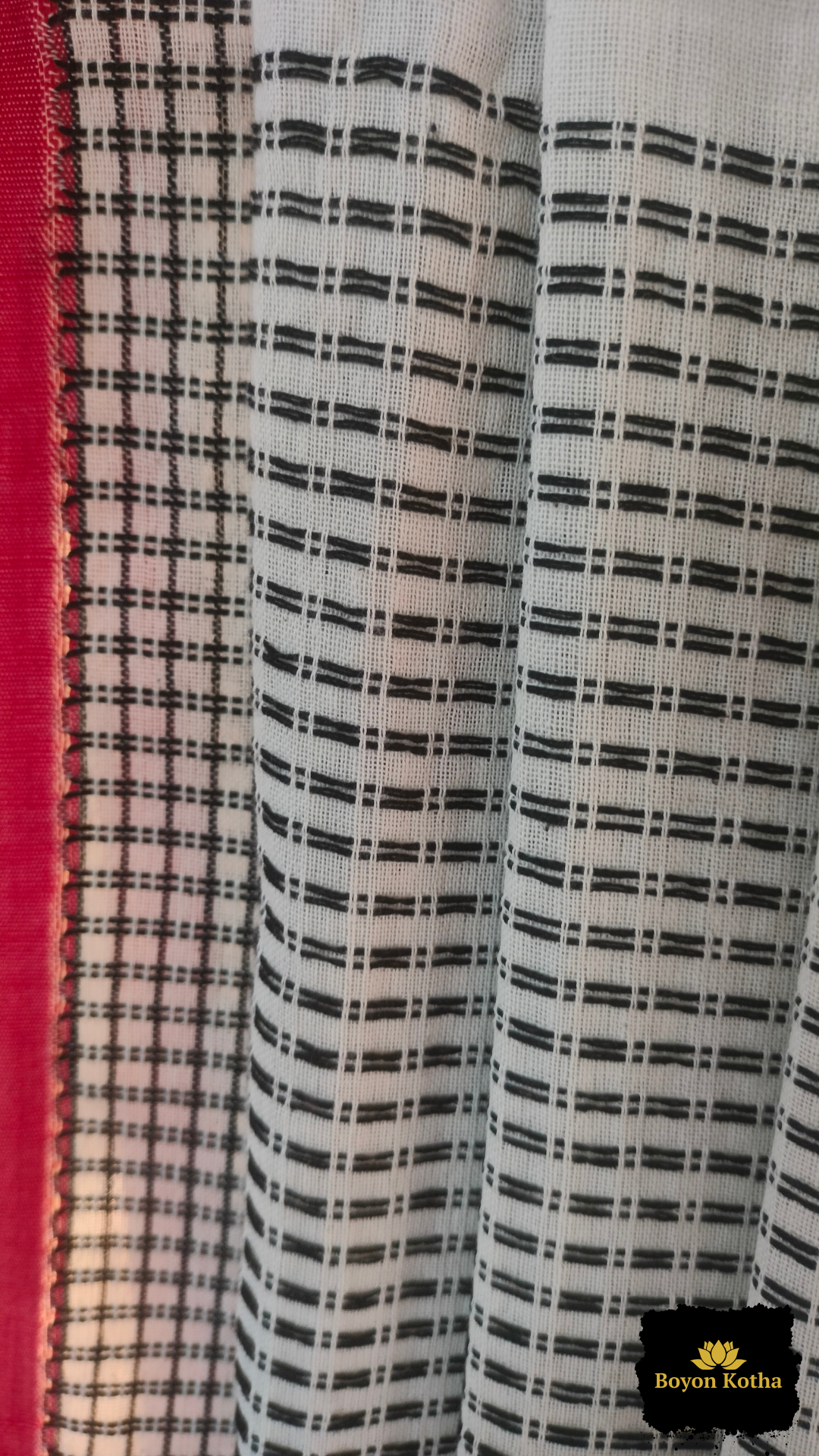 Shubhra Noor - White Handwoven Mercerized Cotton Saree with Black Woven Checks