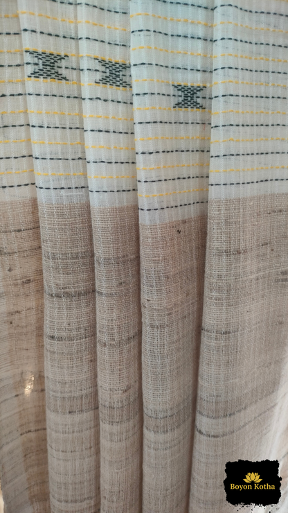 Paramparar Sutropat - White Handwoven Mercerized Cotton Saree with Gicha Design