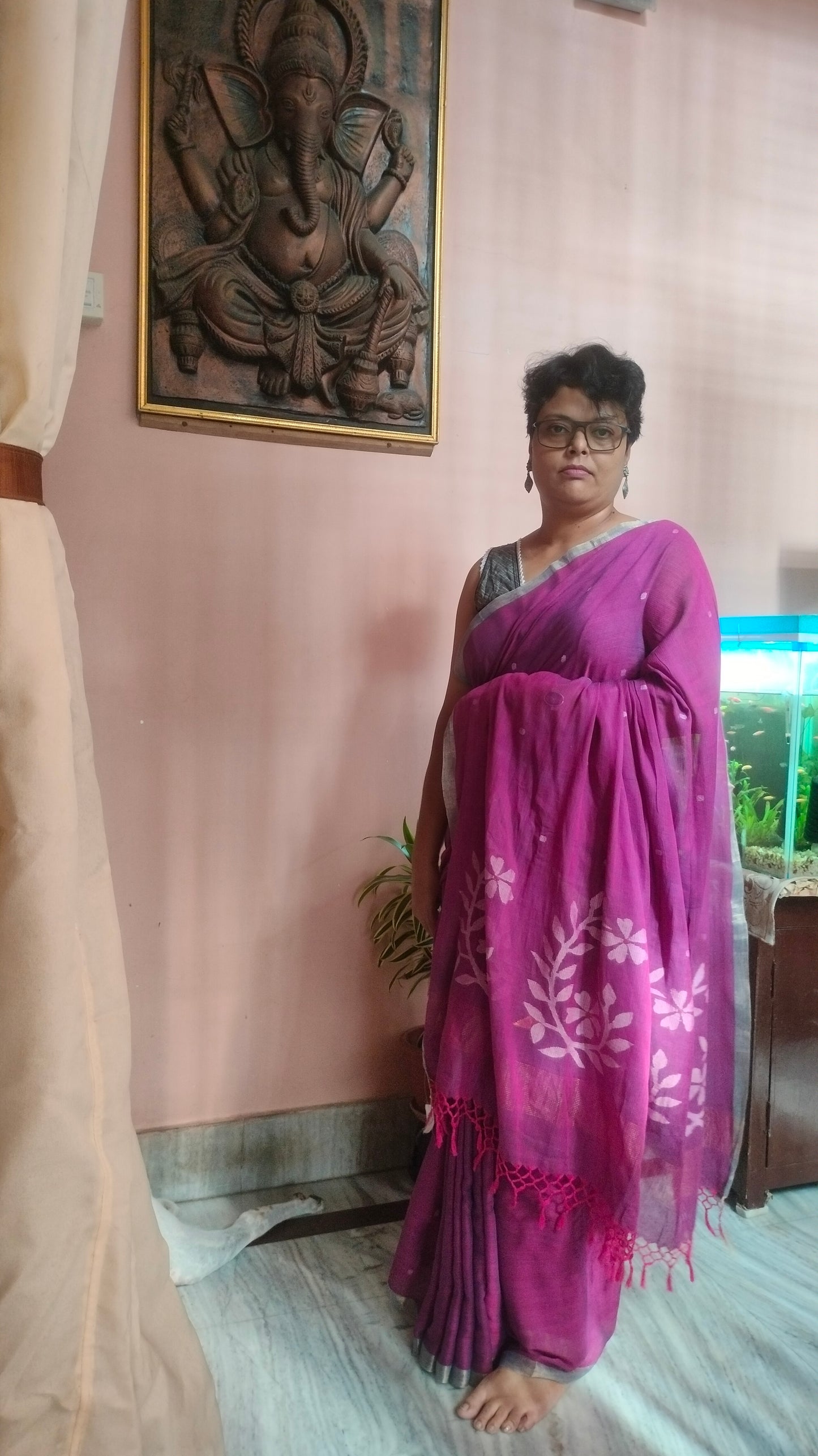 Golapi Jamini - Magenta Handwoven Mul Cotton Jamdani