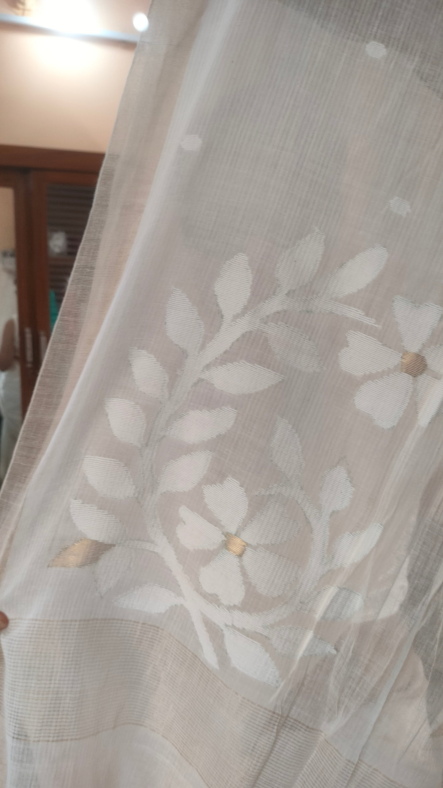 Shubhra Shahana - White Handwoven Mul Cotton Jamdani
