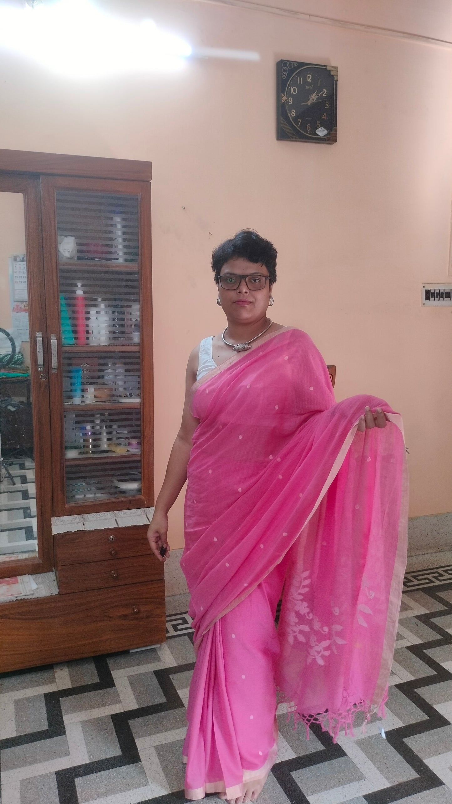 Gulabi Shorbori - Powder Pink Handwoven Mul Cotton Jamdani