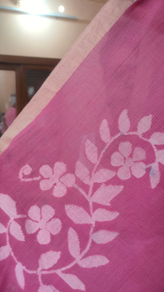 Gulabi Shorbori - Powder Pink Handwoven Mul Cotton Jamdani