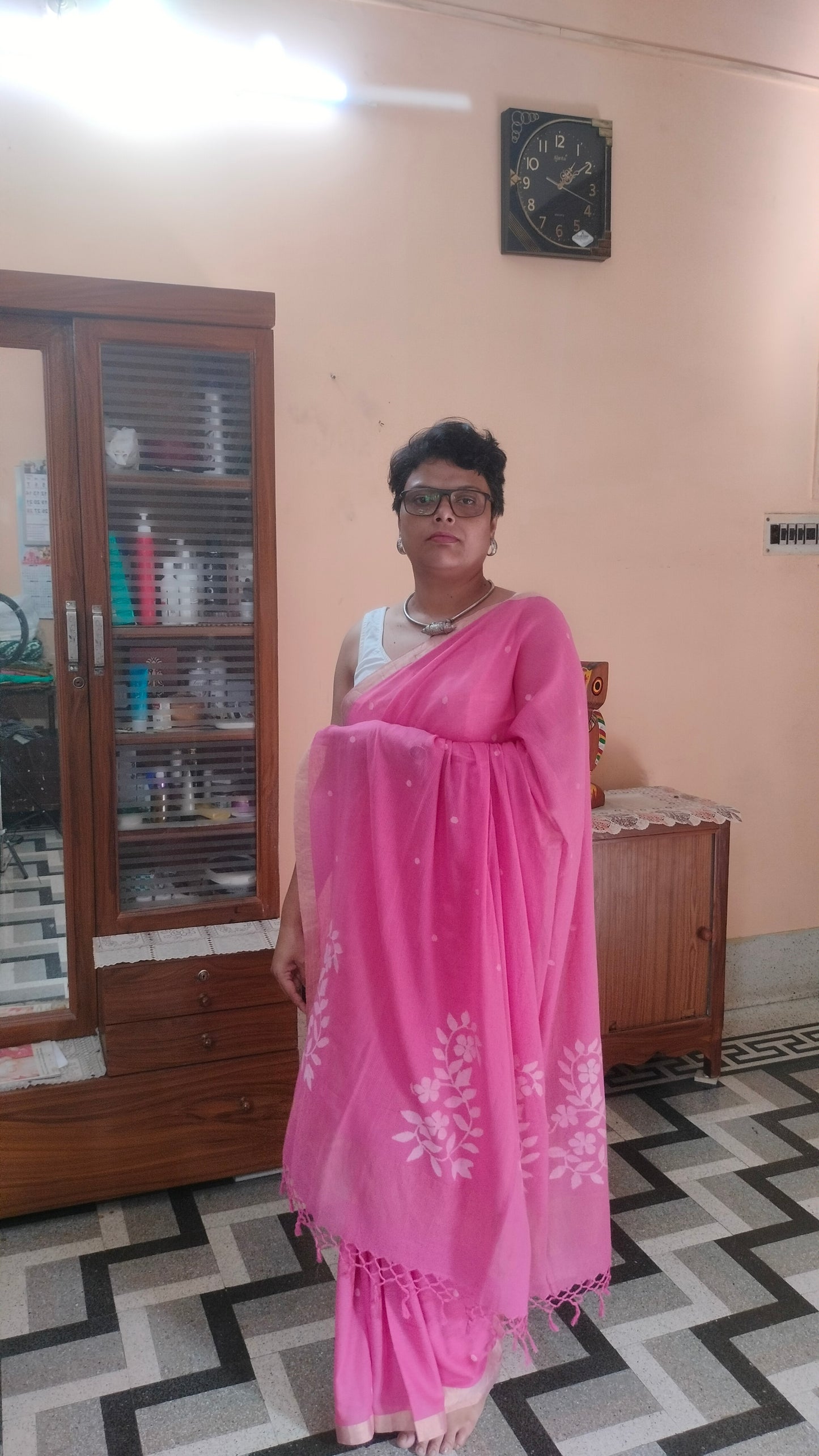 Gulabi Shorbori - Powder Pink Handwoven Mul Cotton Jamdani