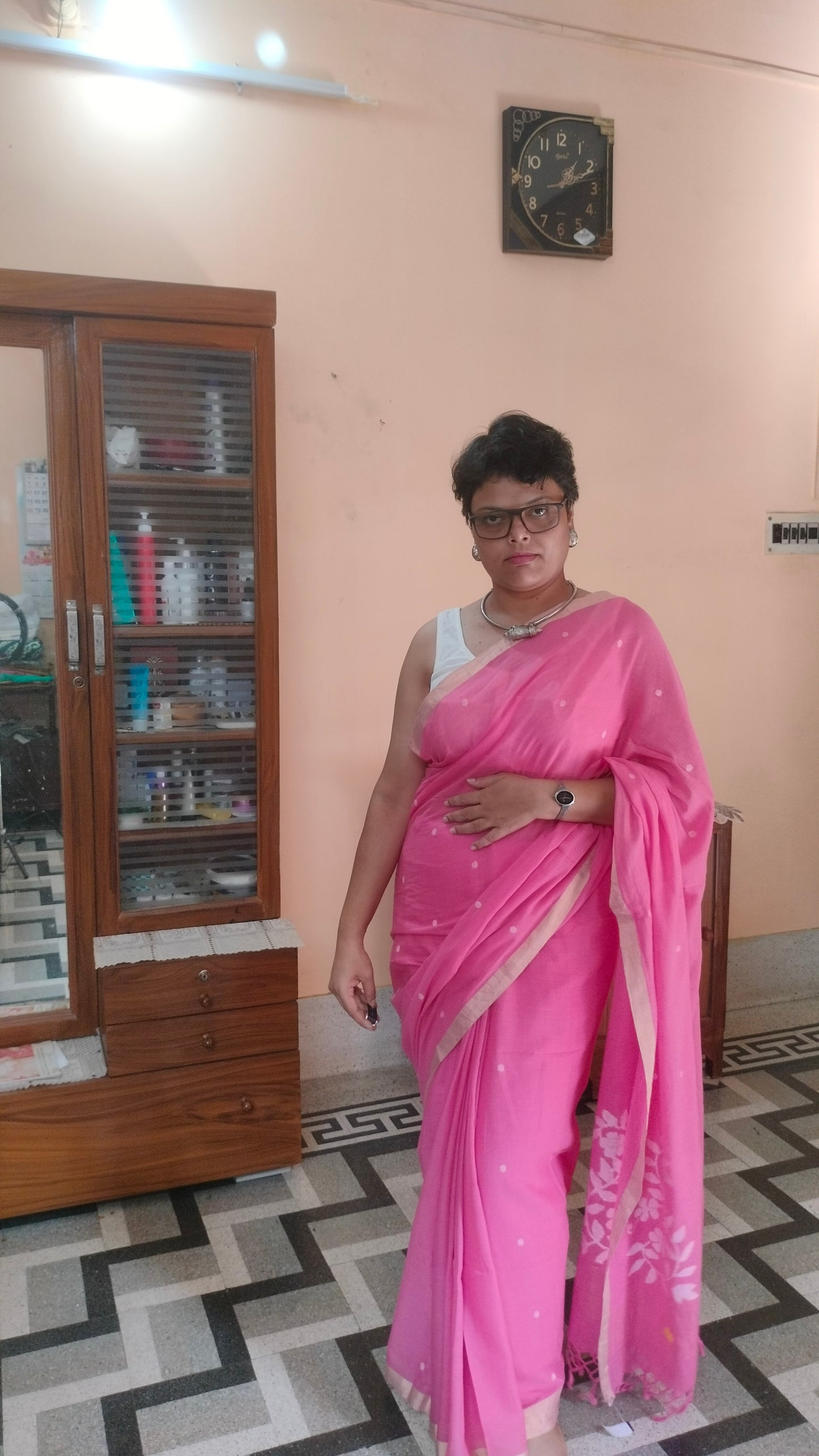 Gulabi Shorbori - Powder Pink Handwoven Mul Cotton Jamdani