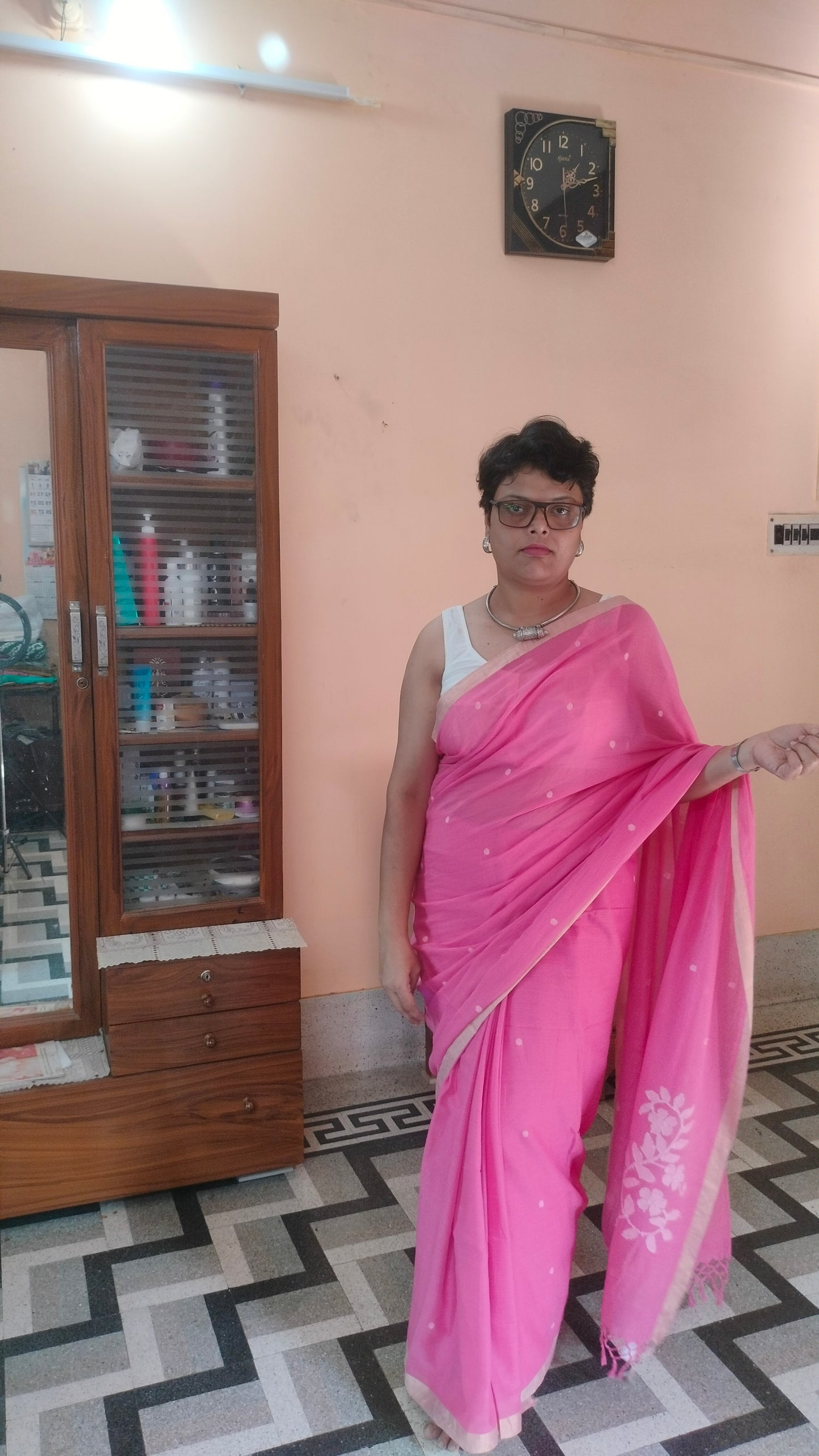 Gulabi Shorbori - Powder Pink Handwoven Mul Cotton Jamdani