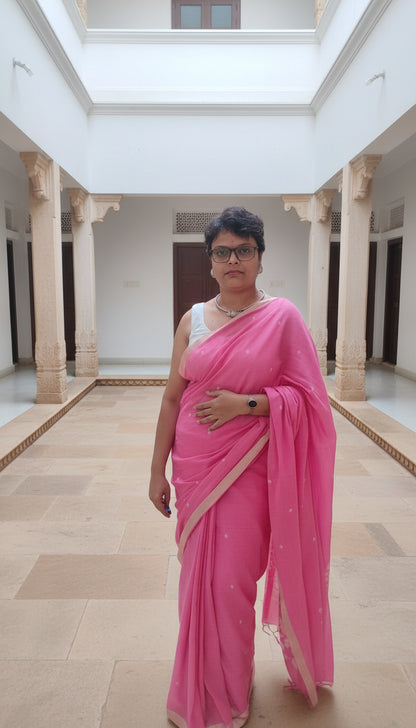 Gulabi Shorbori - Powder Pink Handwoven Mul Cotton Jamdani