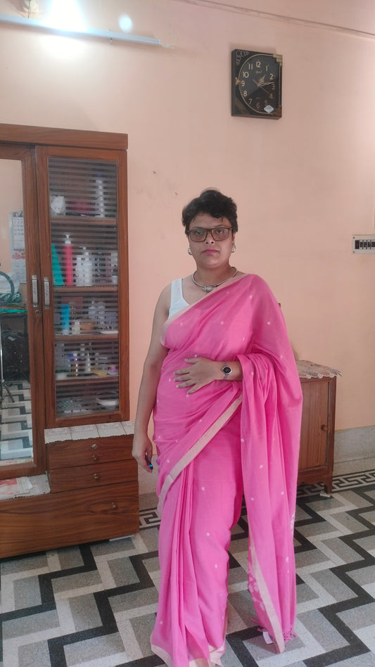 Gulabi Shorbori - Powder Pink Handwoven Mul Cotton Jamdani