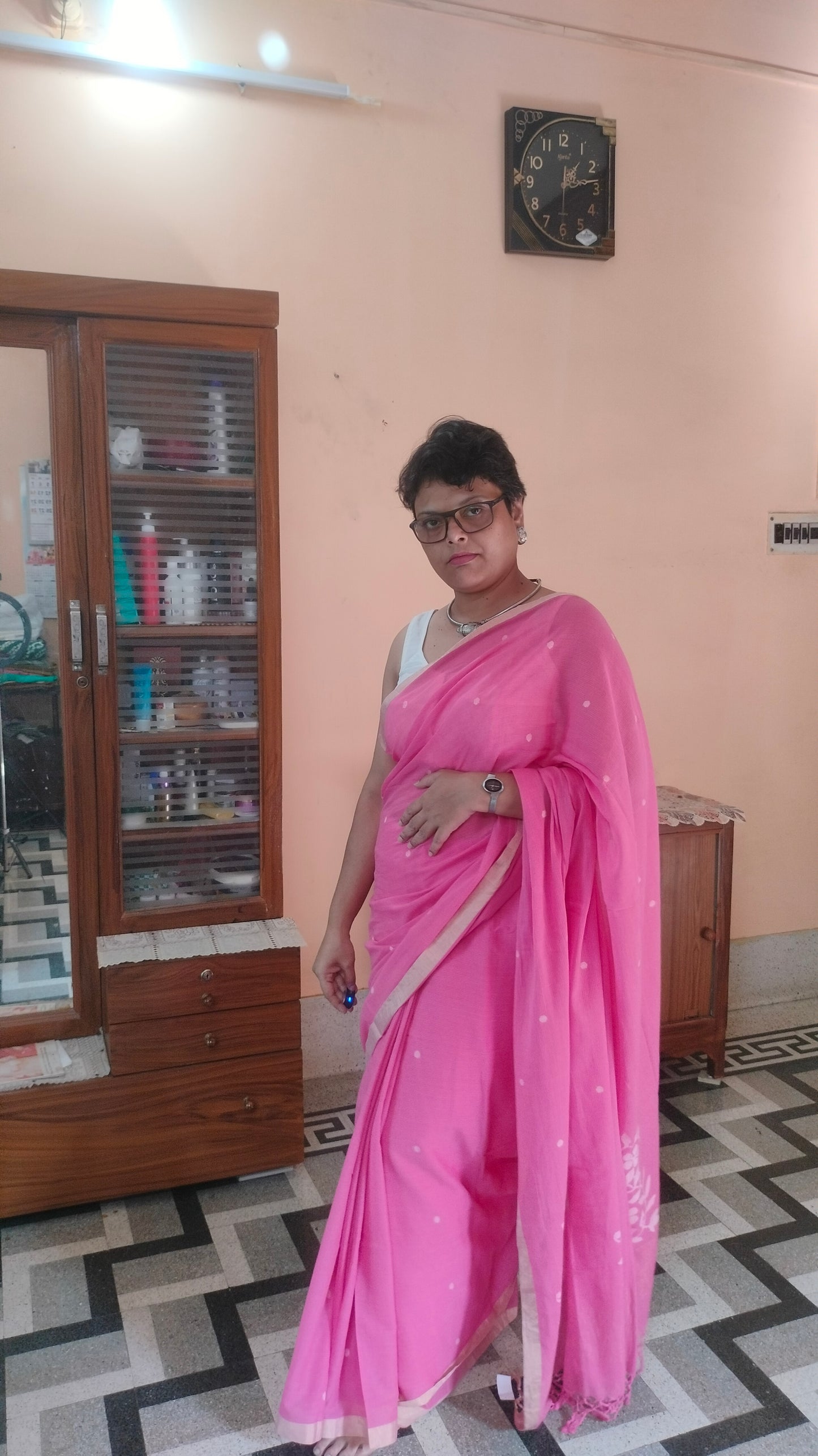 Gulabi Shorbori - Powder Pink Handwoven Mul Cotton Jamdani