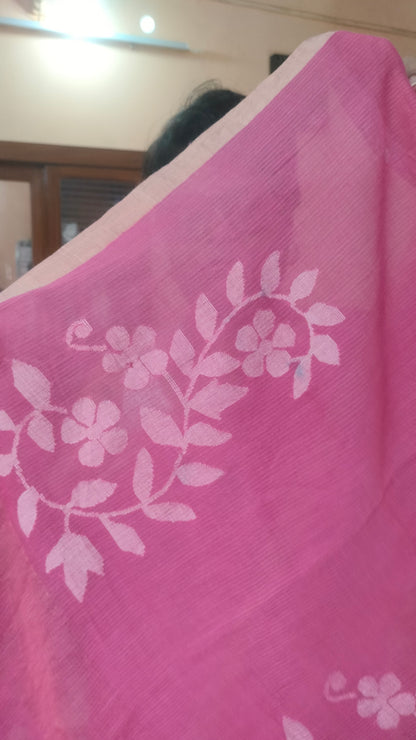 Gulabi Shorbori - Powder Pink Handwoven Mul Cotton Jamdani