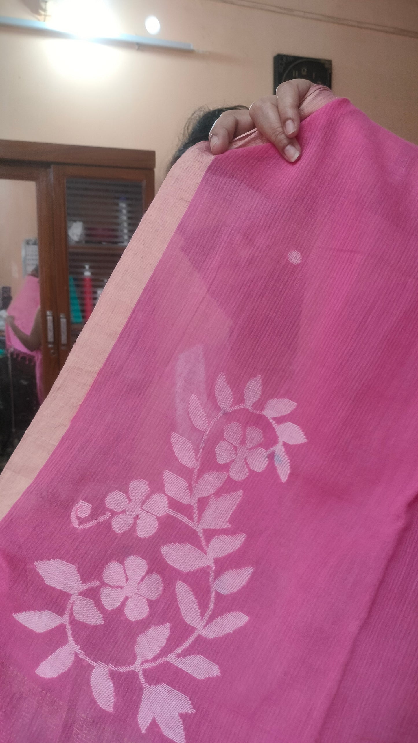 Gulabi Shorbori - Powder Pink Handwoven Mul Cotton Jamdani
