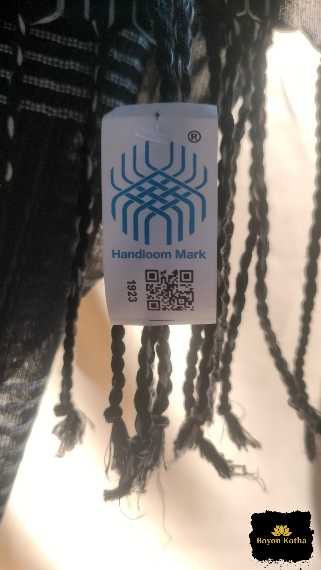 Nishir Jaal - Black Handwoven Mercerized Cotton Saree with White Woven Stripes