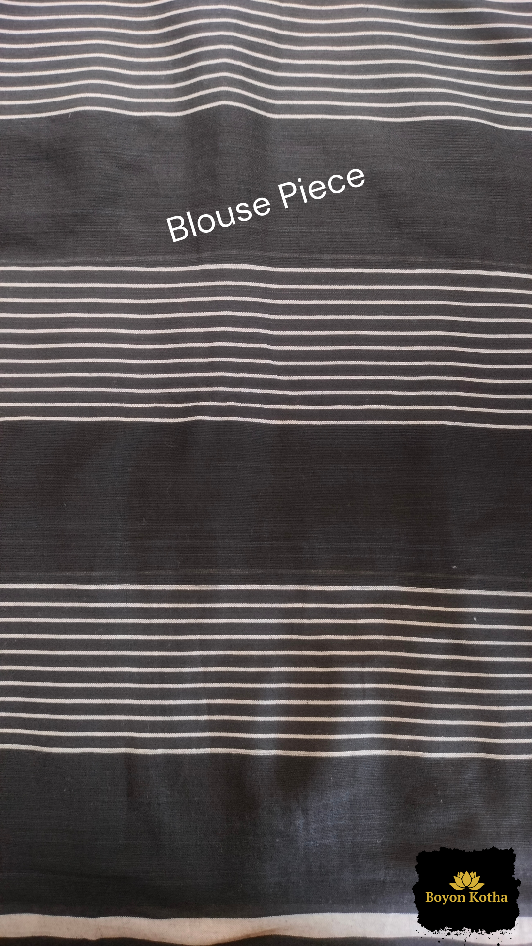 Nishir Jaal - Black Handwoven Mercerized Cotton Saree with White Woven Stripes