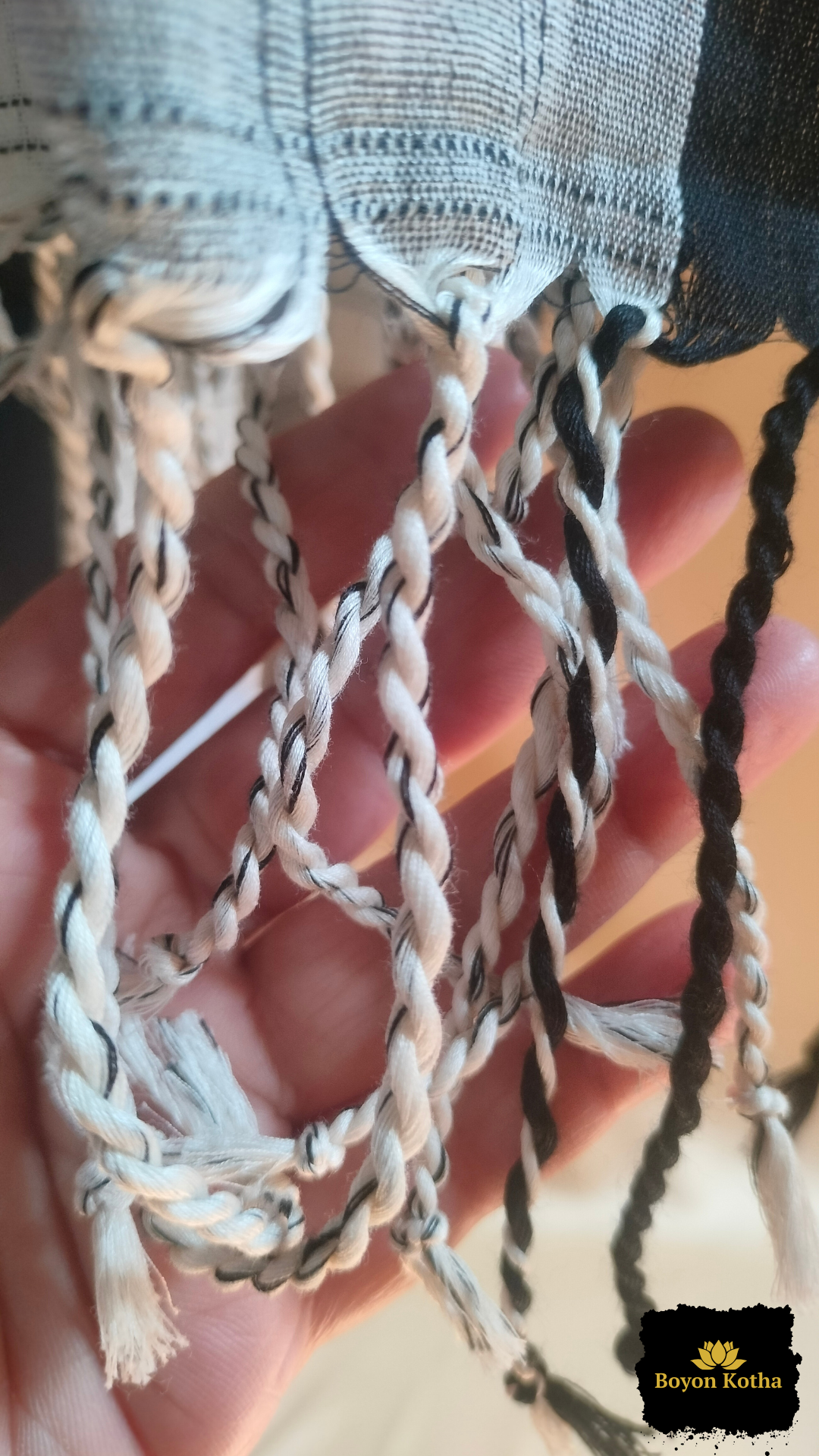 White Loomscape – White Handwoven Mercerized Cotton Saree with Woven Black Checks