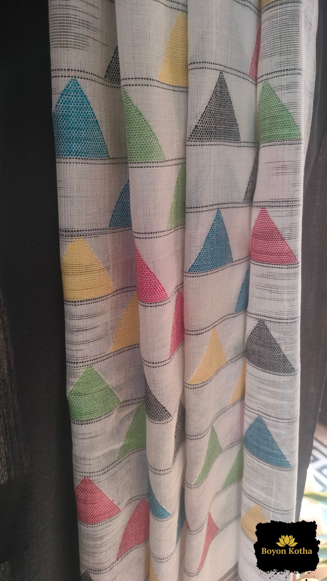 White Loomscape – White Handwoven Mercerized Cotton Saree with Woven Black Checks