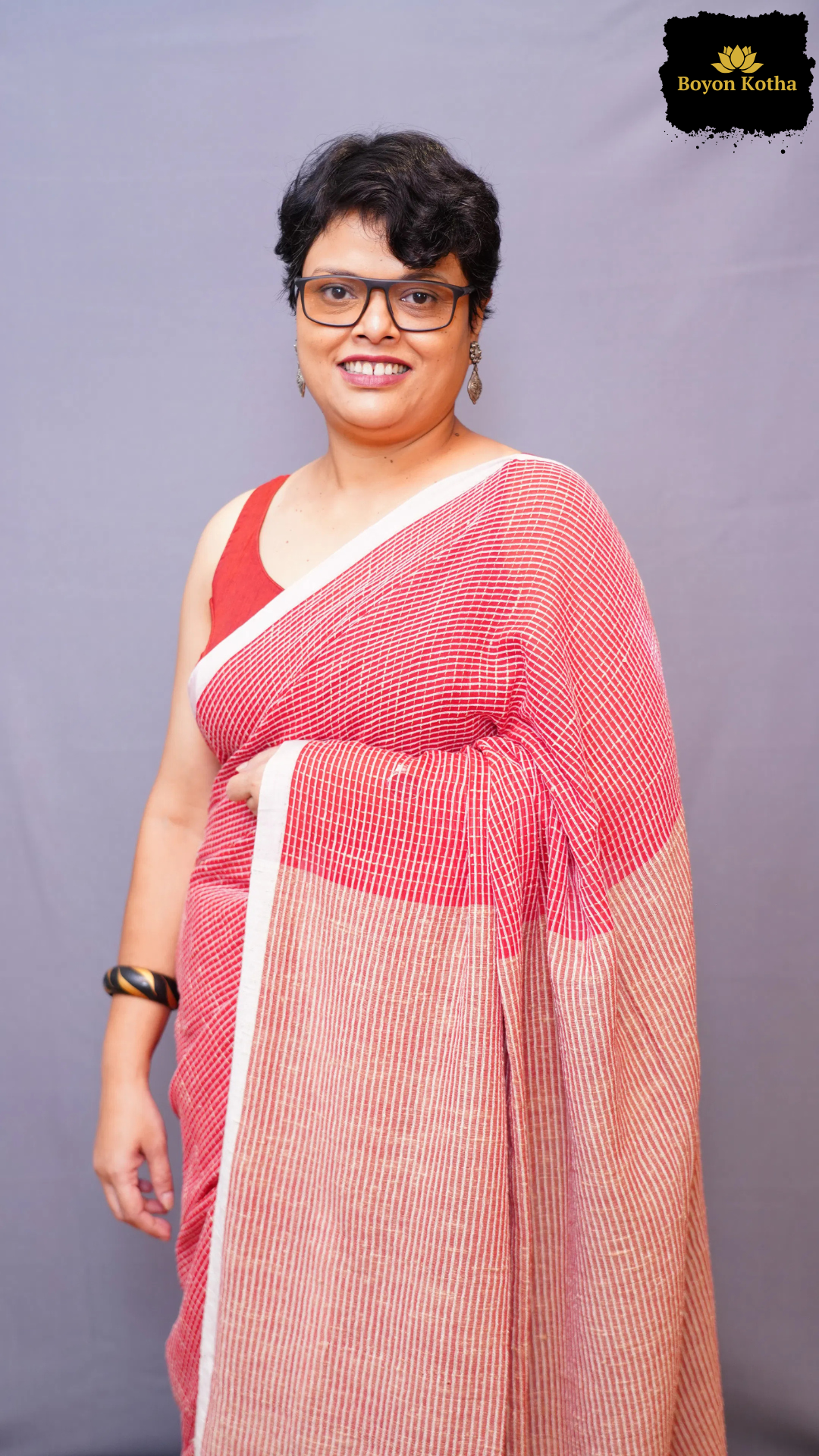 Ranga Sutra -  Red Handwoven Mercerized Cotton Saree with Woven White Stripes