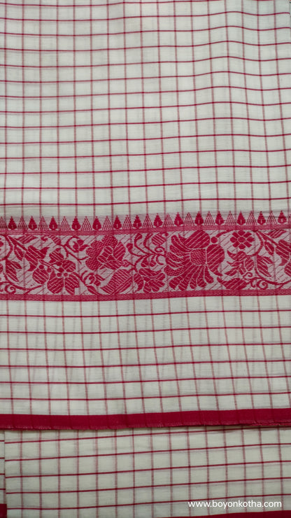 Ranga Bhor – Red and White Checked Dhonekhali Handloom Cotton Saree