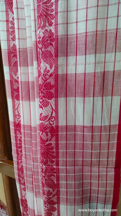 Ranga Bhor – Red and White Checked Dhonekhali Handloom Cotton Saree