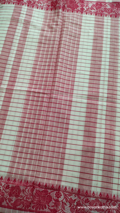 Ranga Bhor – Red and White Checked Dhonekhali Handloom Cotton Saree